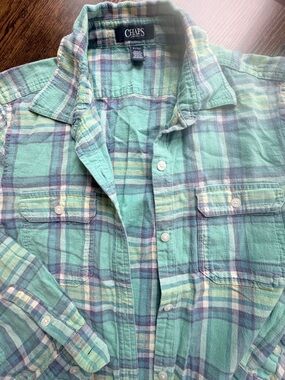 Chaps Ralph Lauren plaid linen/cotton shirt in pretty cool tones of green blue